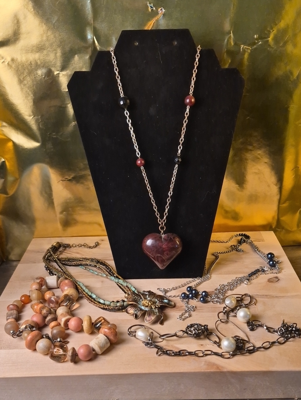 Burgundy Heart Pendant Necklace - Four Chunky ,Look At Me Necklaces For Office